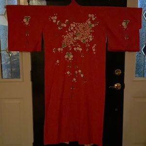 Japanese 100%silk kimono in brilliant red